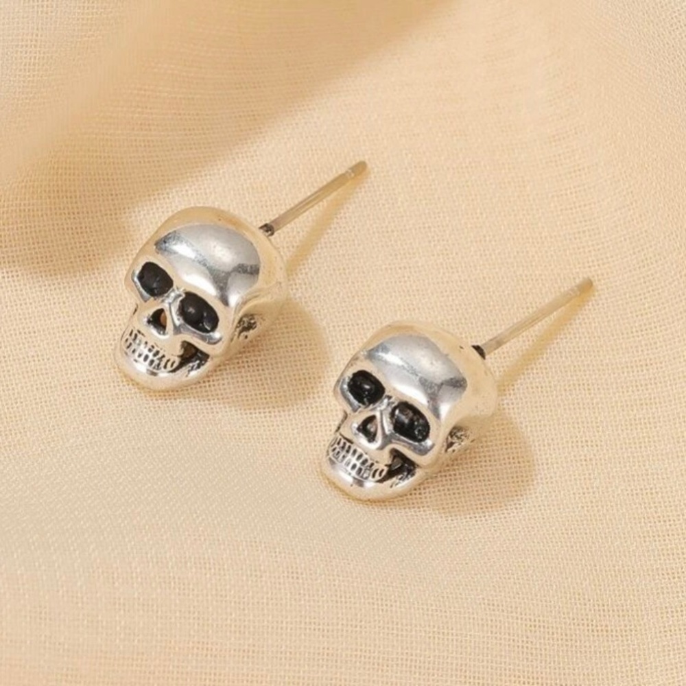 Silver Skull Post Earrings